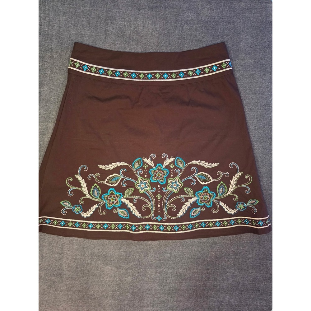 Brown Embroidered Floral Skirt Size 11 Y2K Boho Western Cottagecore